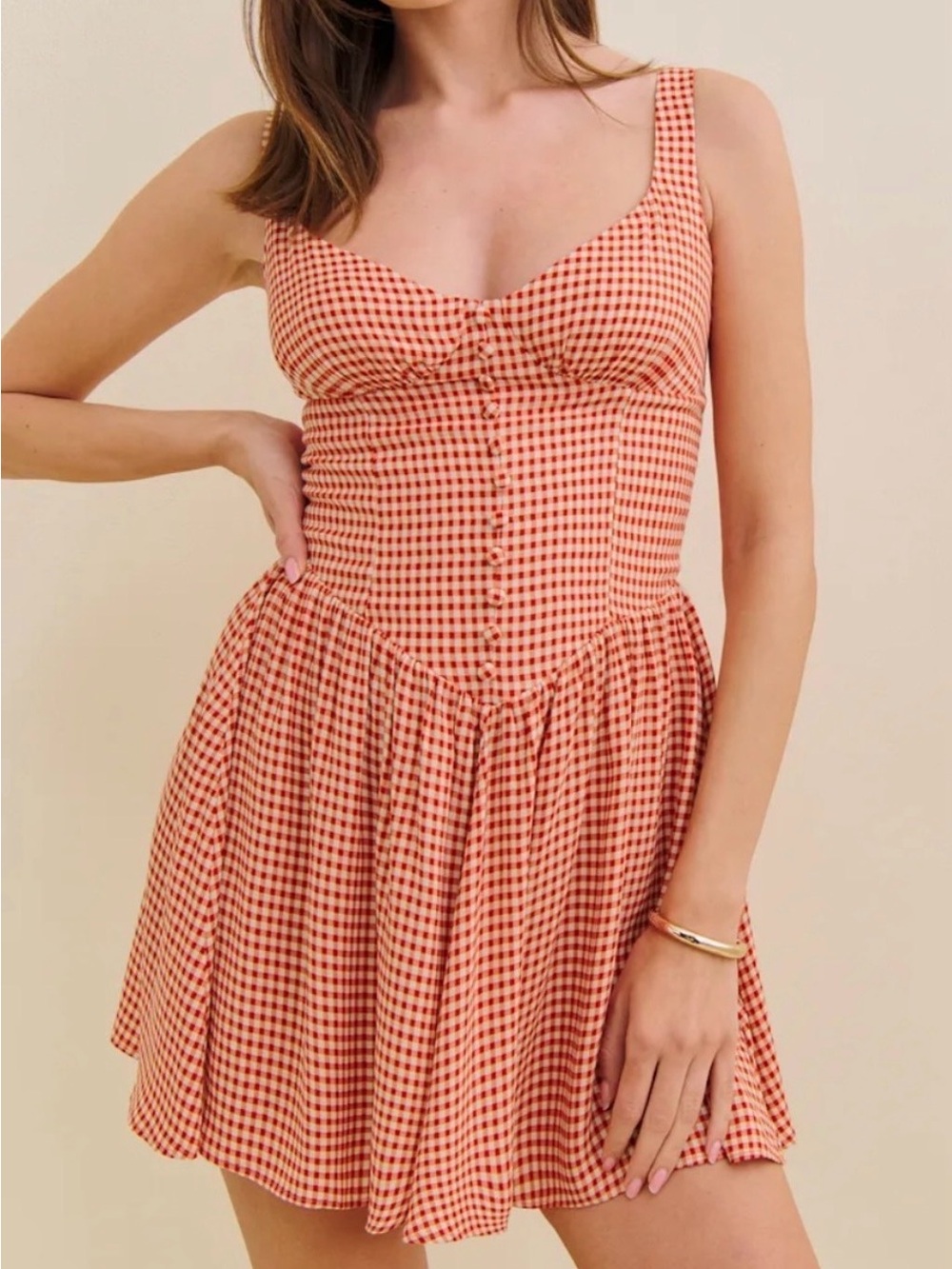 Reformation Red & White Gingham Sleeveless Mini Dress